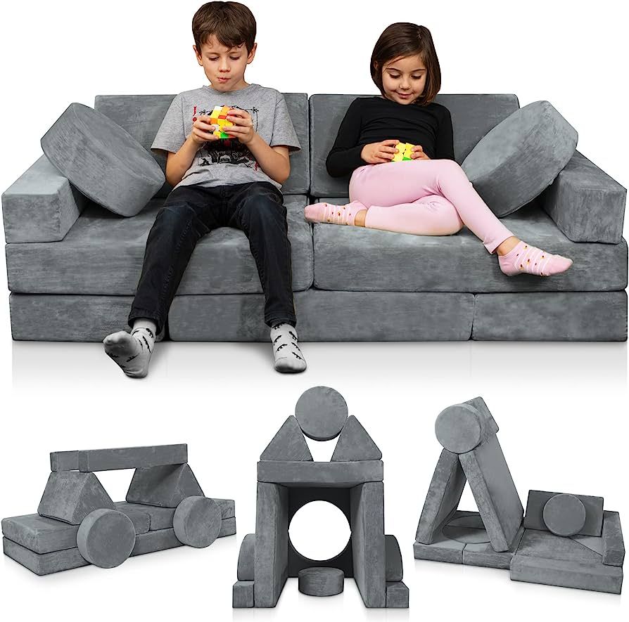 Lunix LX15 14pcs Modular Kids Play Couch, Child Sectional Sofa, Fortplay Bedroom and Playroom Fur... | Amazon (US)