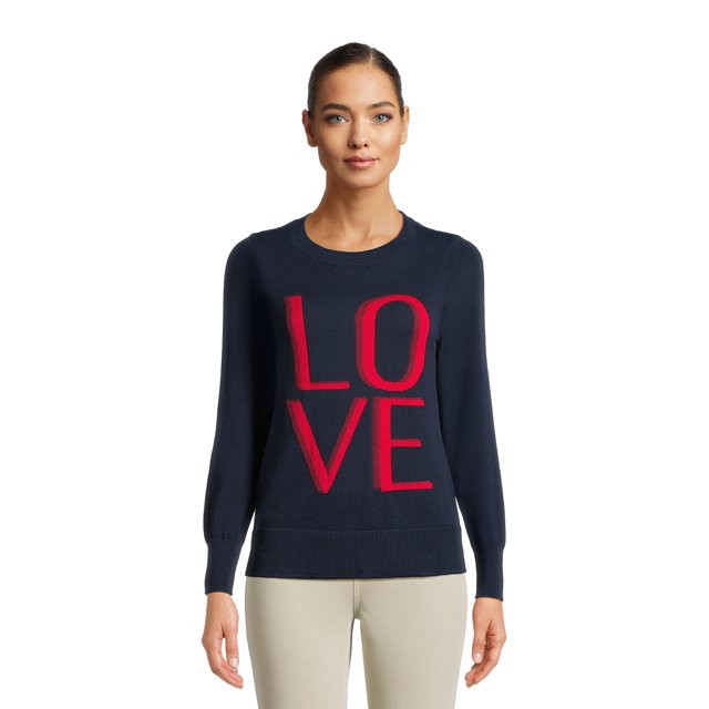 Time and Tru Women's Print Crew Neck Sweater, Midweight, Sizes XS-XXXL | Walmart (US)