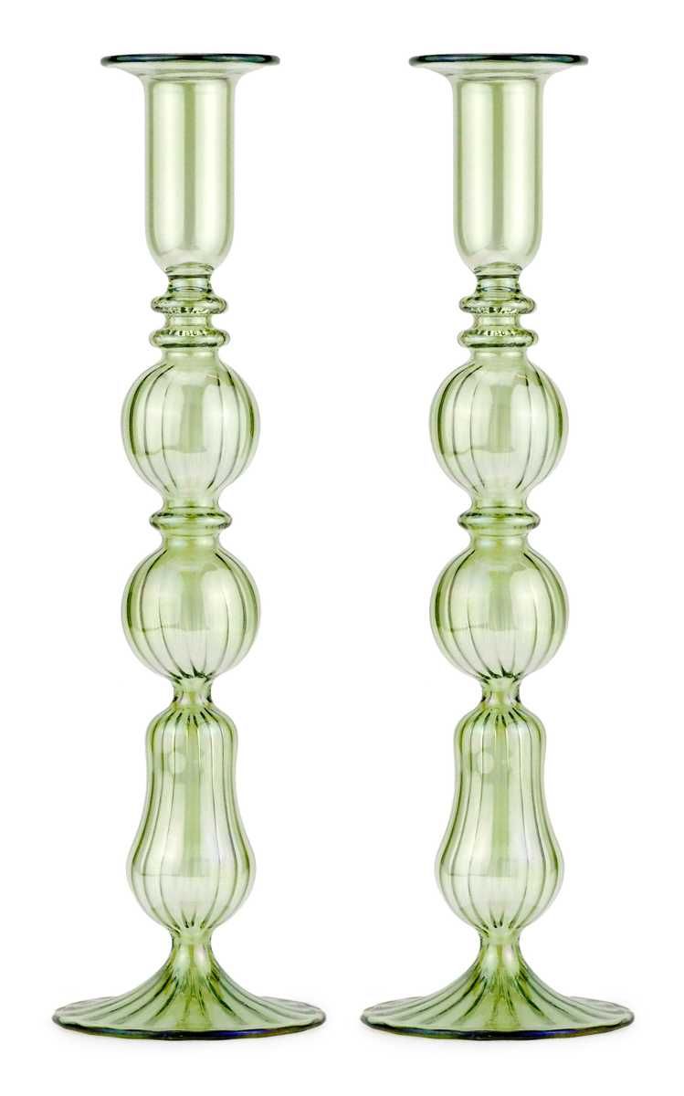 Set-Of-Two Tall Glass Candle Sticks | Moda Operandi (Global)