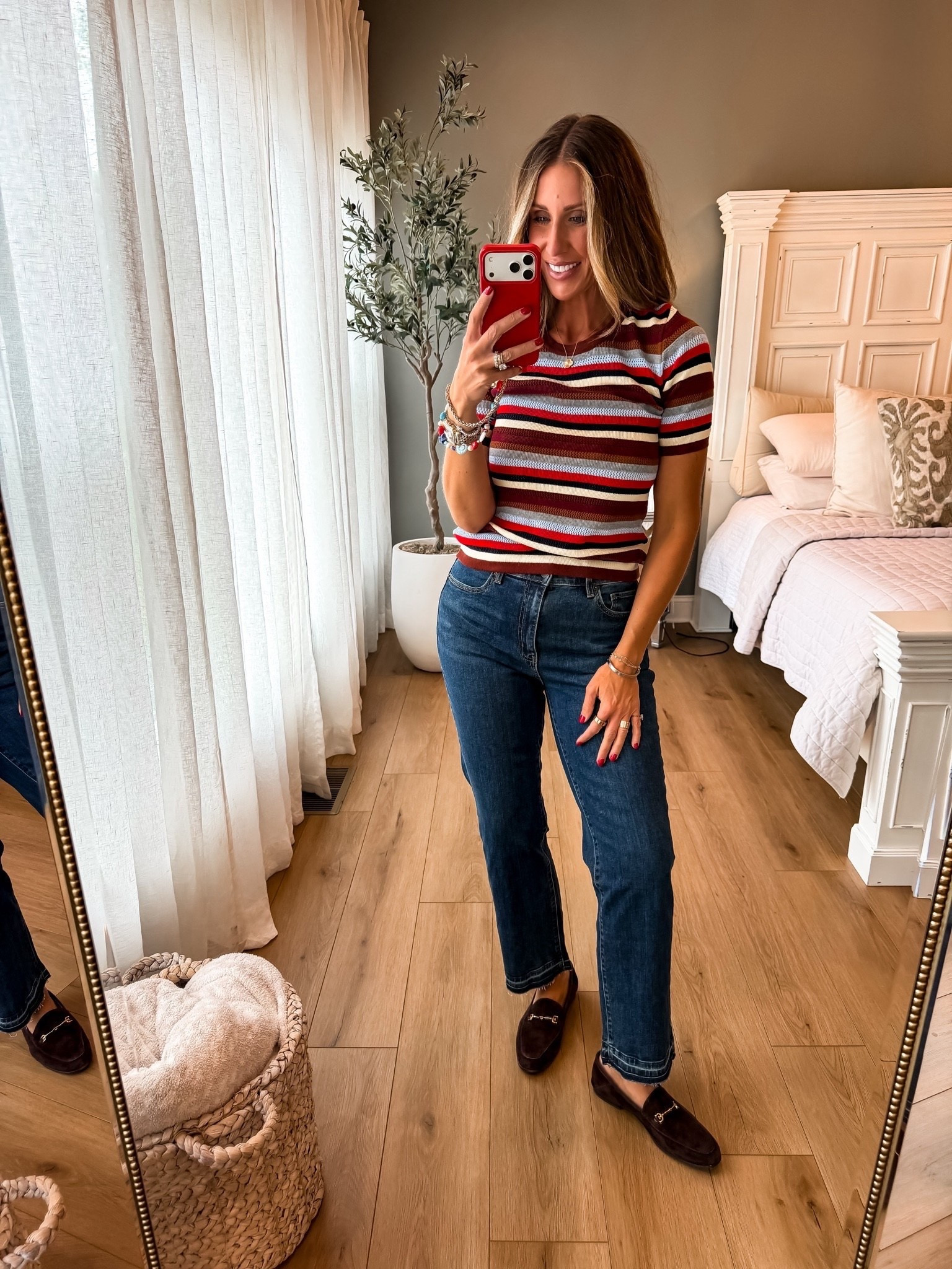 This striped knit top is such a good early fall piece when it’s still too warm for full layers. I love the richer brown and burgundy tones with straight leg jeans and chocolate loafers for an easy everyday outfit.

striped knit top, early fall outfit, straight leg jeans, brown loafers, fall transition outfit, casual fall style, striped sweater top, denim outfit, women’s fall fashion, everyday outfit, TheMomInStyle

#LTKgrwm #LTKSeasonal #LTKOver40