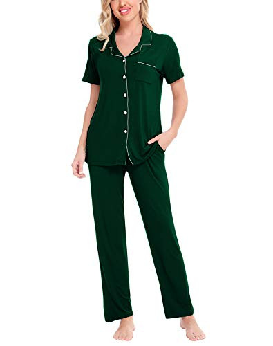 SWOMOG Women Pajama Sets Two-Piece Nightwear Short Sleeve Sleepwear Button Down Pj Lounge Sets wi... | Amazon (US)