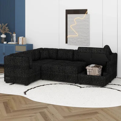 108.6" U-Shaped Sectional Sofa, Pull Out Sofa Bed With Two USB Ports, Two Power Sockets, Three Back Pillows And A Storage Chaise | Wayfair North America