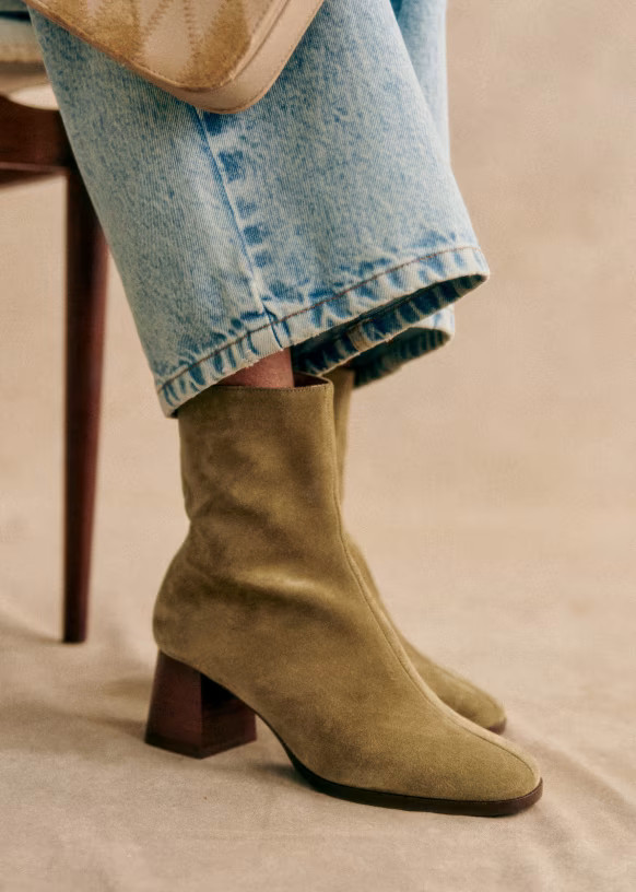 Axelle Ankle Boots - Taupe - Split cowhide leather - Sézane | Sezane Paris - US