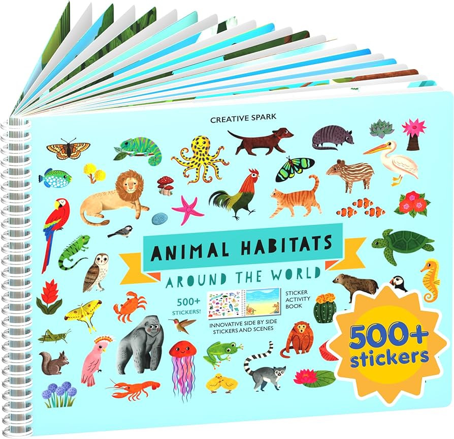 CUPKIN Animals Habitat 500+ Kids Sticker Book Toddler Airplane Travel Activity Coloring and Stick... | Amazon (US)