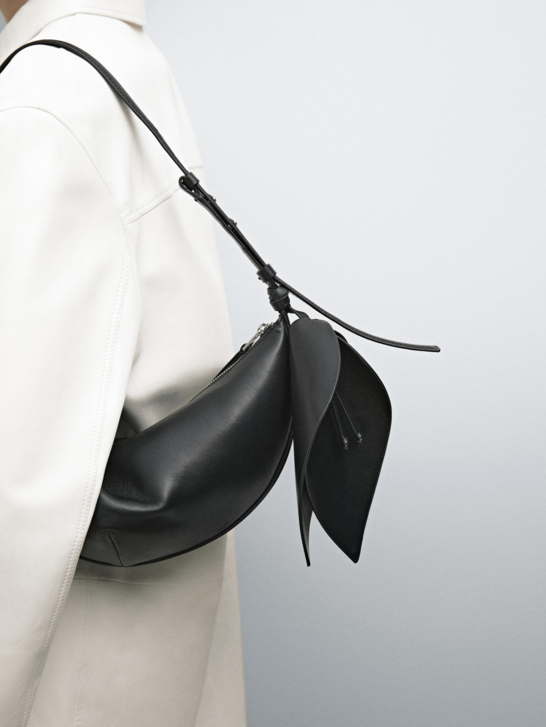 Nappa leather half-moon bag with flower detail | Massimo Dutti US