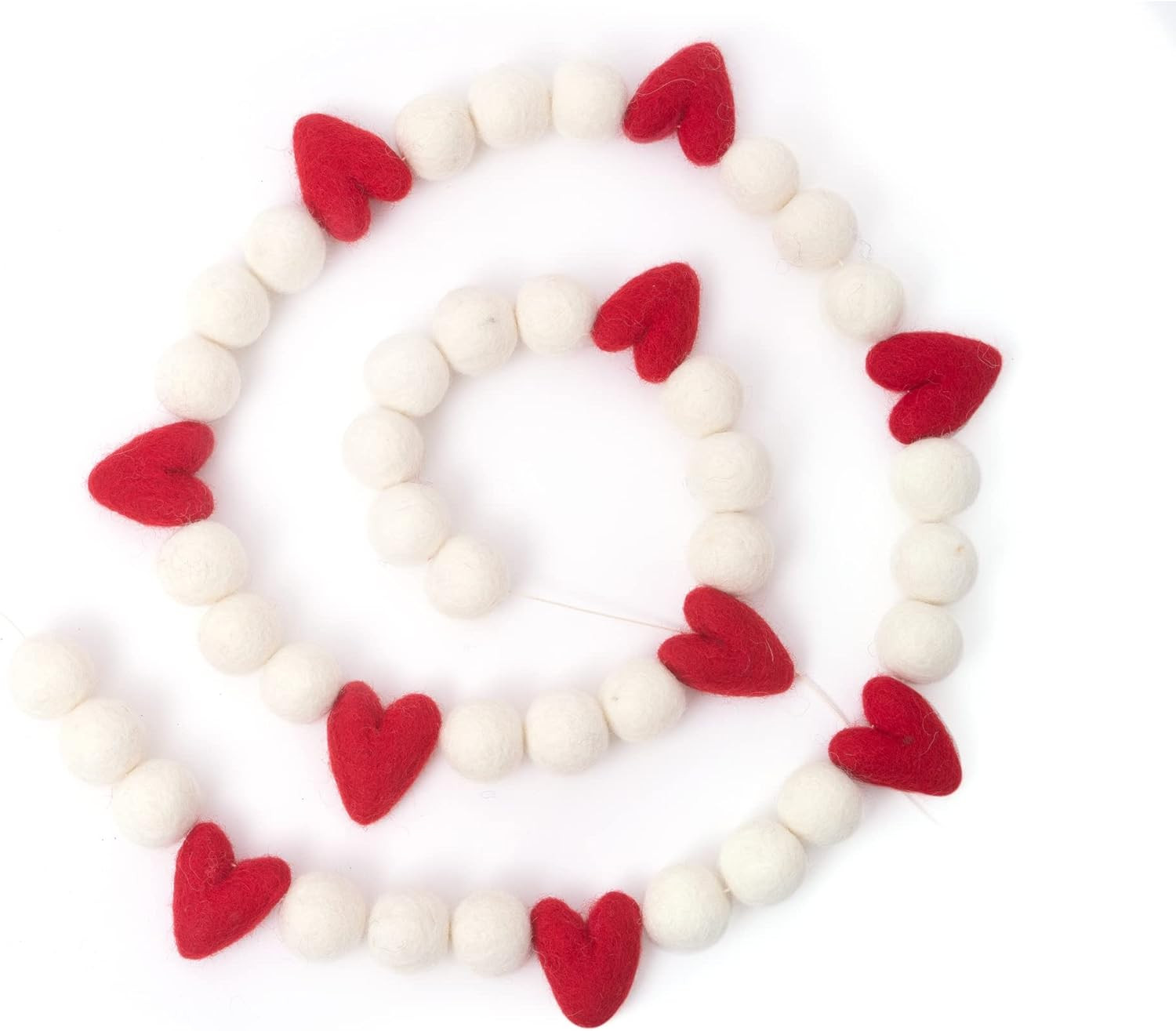 Glaciart One Valentine Felt Ball Garland with Red Hearts - Handmade in Nepal Using New Zealand Wo... | Amazon (US)