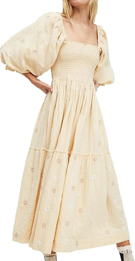 White Midi Lantern Sleeve Dress Sexy V Neck Dress Stunning Vacation Dress | Amazon (US)