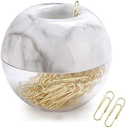 Magnetic Paper Clip Holder，Marble White Holder with Gold Paper Clips 100pcs 28mm(1.1") Cute Off... | Amazon (US)