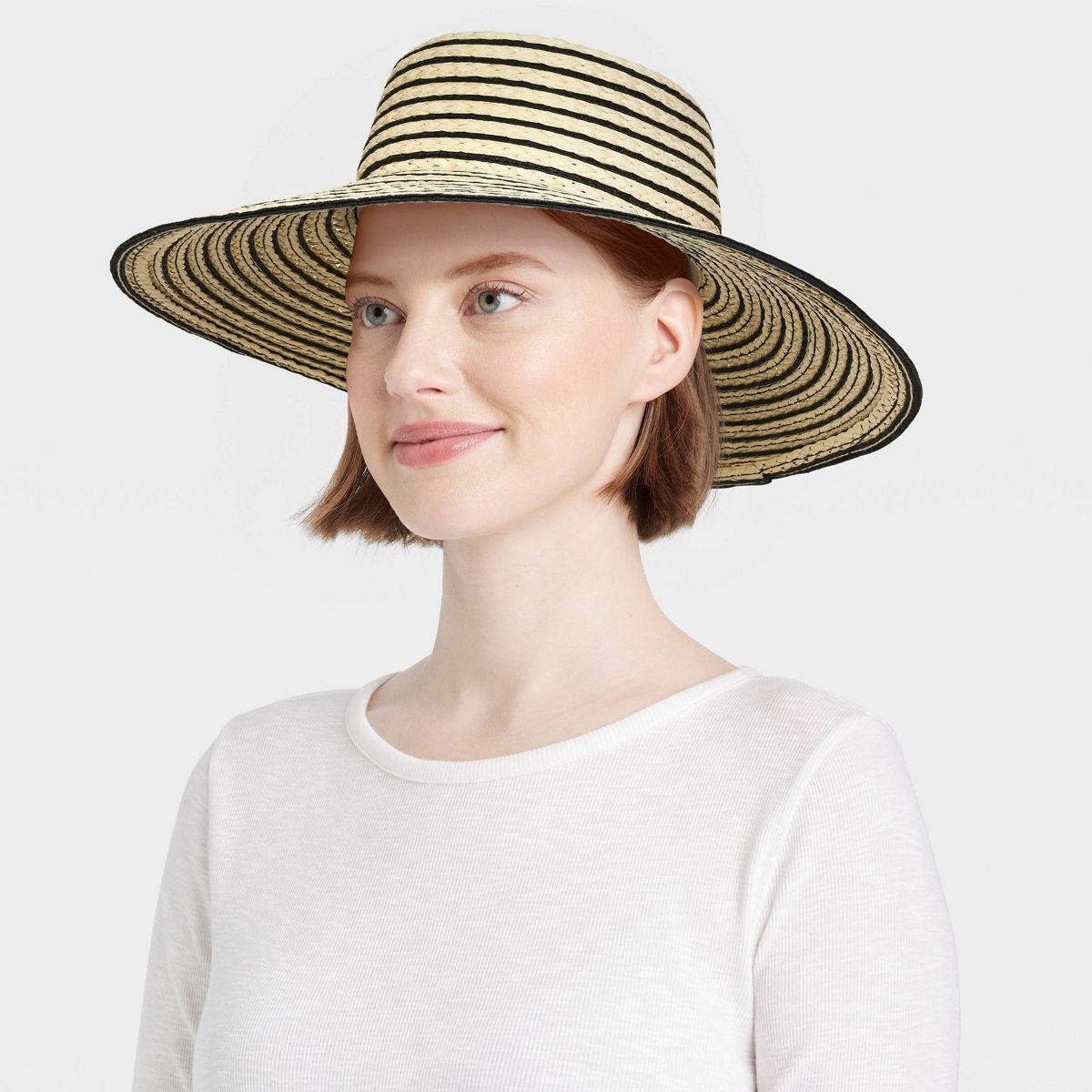 Striped Straw Down Brim Hat - A New Day™ Natural/Black | Target