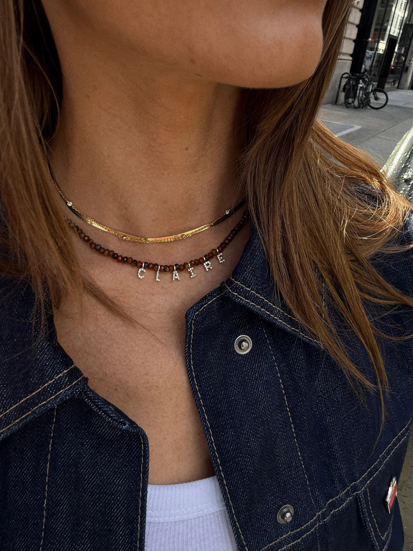 Mini Semi-Precious Pavé Custom Necklace - Tiger's Eye | BaubleBar