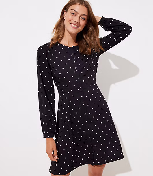 LOFT Polka Dot Flare Shirtdress | LOFT