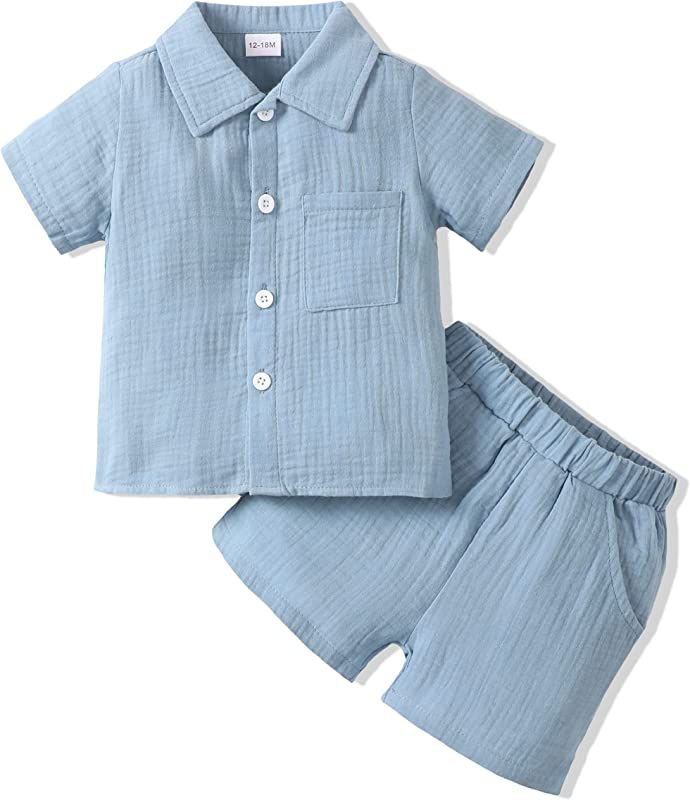 Toddler Baby Boy Clothes Summer Outfits Cotton Short Sleeve T-Shirt Dinosaurs Shorts Set Boy Clot... | Amazon (US)