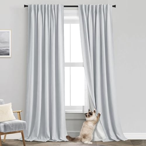 Light Gray Linen Blackout Curtains 84 Inches Long for Bedroom,Frosted Grey Hooks Pleated Back Tab... | Amazon (US)