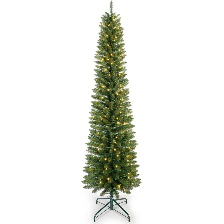 5FT Pre-Lit Pencil Christmas Tree, Bringstar Artificial Green Xmas Trees, 100 LED Warm White Ligh... | Walmart (US)