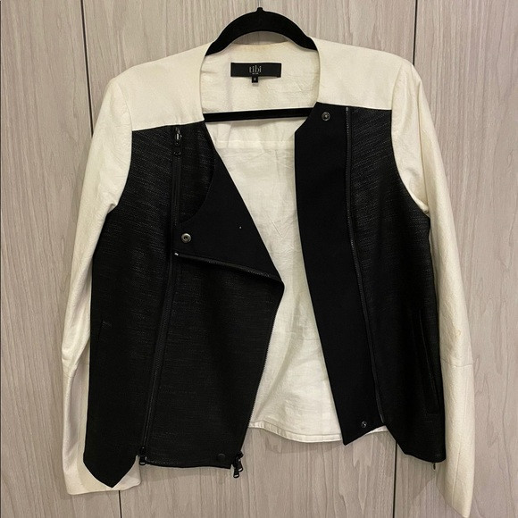 Tibi  Colorblock Moto Jacket Zip Up Long Sleeve Pockets Black/White | Poshmark