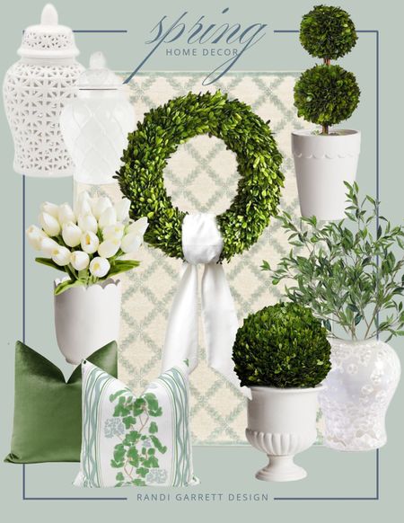 White and green spring decor boxwood wreath faux tulips spring throw pillows 

#LTKhome #LTKSeasonal #LTKSpringSale