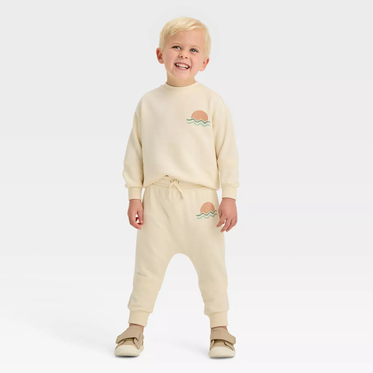 Grayson Mini Toddler Boys' French Terry Crew Neck Sweatshirt - Off-White | Target