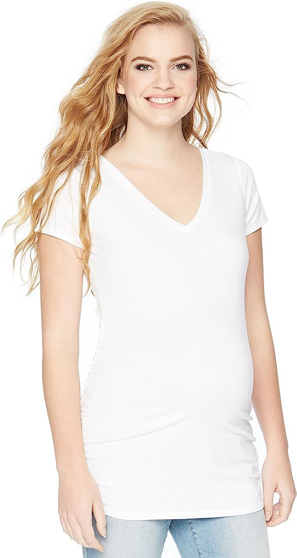 Motherhood Maternity Women's Short Sleeve Side Ruched V-Neck Tee Shirt | Amazon (US)