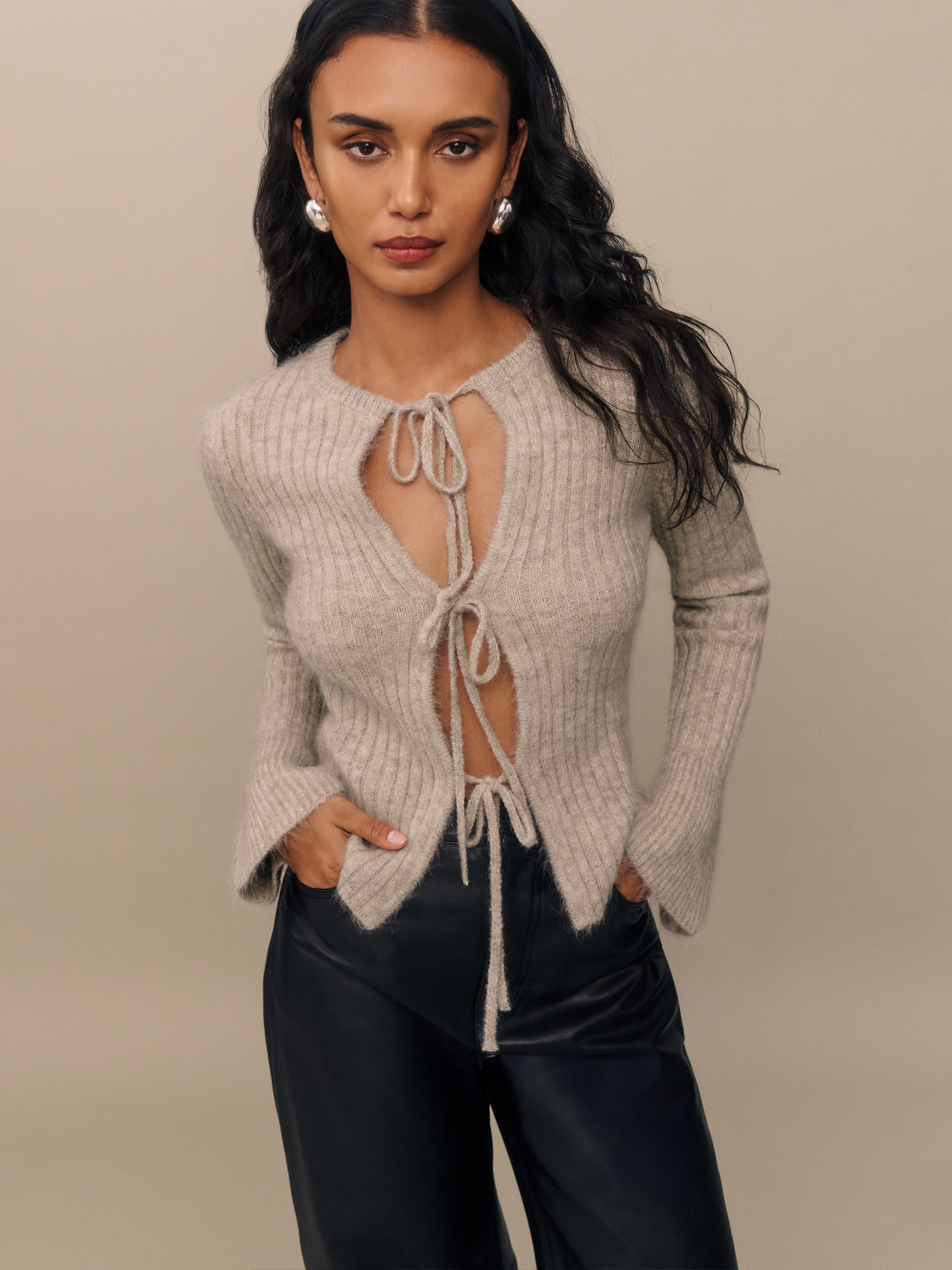 Rebecca Cashmere Blend Tie Front Cardigan | Reformation (Global)