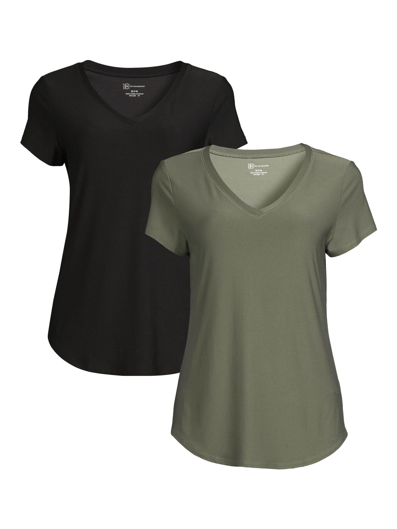 No Boundaries Juniors' Brushed V-Neck T-Shirt with Short Sleeves, 2-Pack - Walmart.com | Walmart (US)