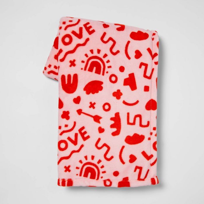 Love' Abstract Printed Plush Valentine's Day Throw Blanket Blush - Spritz™ | Target