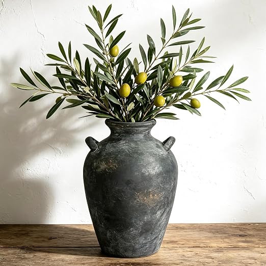 Ceramic Vase with Handles, 9.2 Inch Black Vase for Home Decor | Farmhouse Rustic Vase, Tall Vases... | Amazon (US)