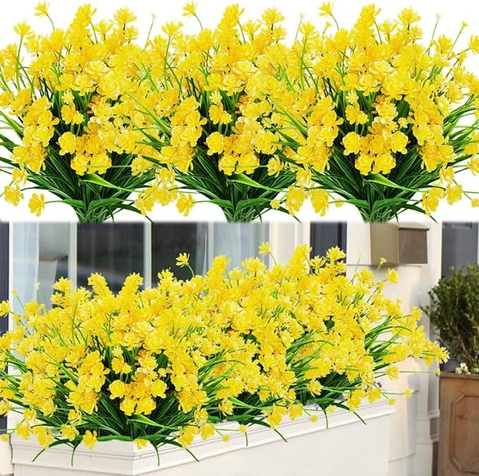 ArtBloom 8 Bundles Outdoor Artificial Fake Flowers UV Resistant Shrubs Plants, Faux Plastic Green... | Amazon (US)