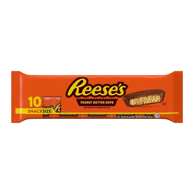 REESE'S Milk Chocolate Snack Size Peanut Butter Cups, Candy Packs, .55 oz (10 Count) | Walmart (US)