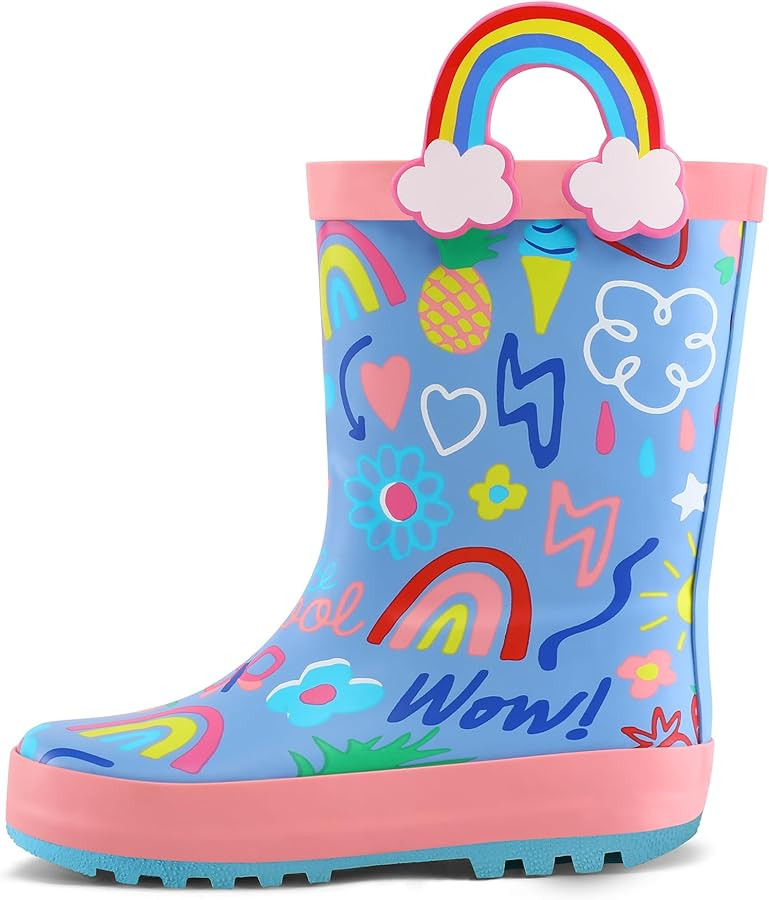 K KomForme Kids Rain Boots Waterproof Printed Rubber boots with Handles | Amazon (US)