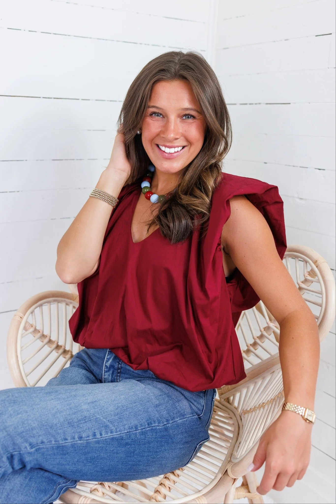 Benny Merlot Poplin Bubble Hem Top | Clover + Bee