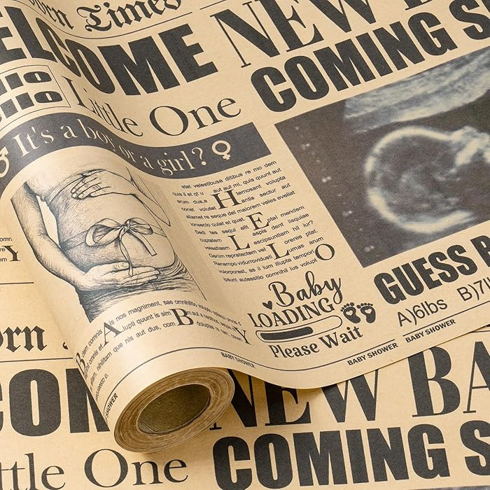 RUSPEPA Kraft Vintage Newspaper Baby Wrapping Paper Roll, Mini Roll, Retro WELCOME LITTLE ONE Bab... | Amazon (US)