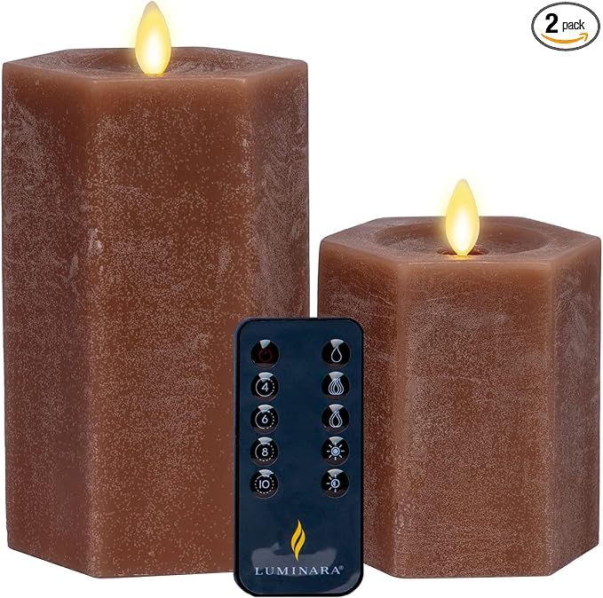 Luminara Set of 2 Hexagon Flameless Moving Flame Candles (3.5" Width x 4.5" and 6.5" Tall) Unscen... | Amazon (US)