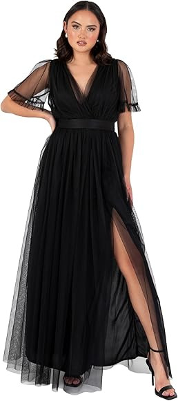 Anaya with Love Women's Ladies Maxi Dress V Neckline Short Sleeve Frilly Long Empire Waist for We... | Amazon (DE)