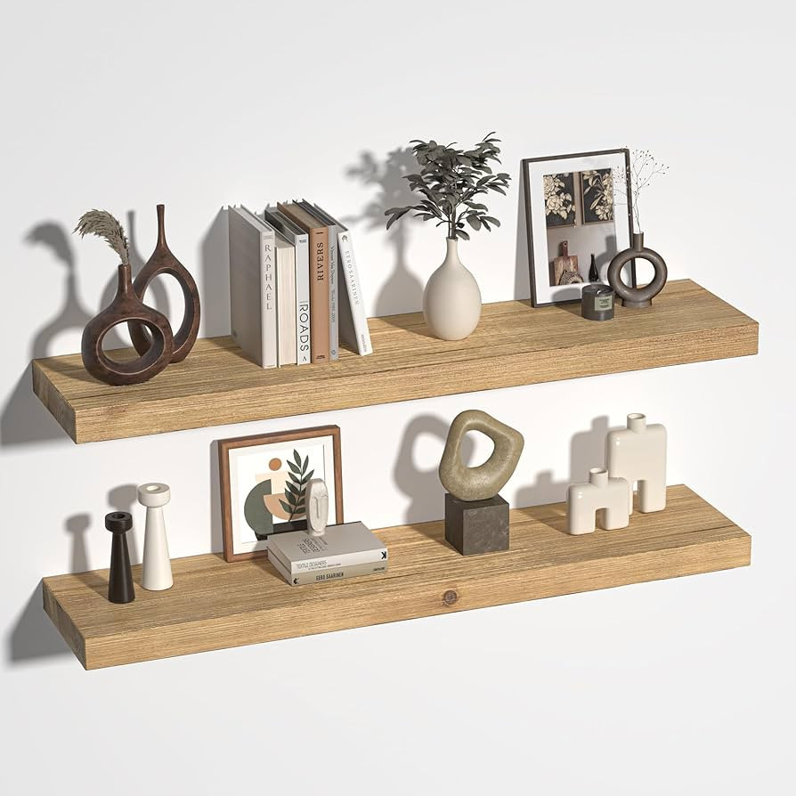 Floating Shelves for Wall, USA-Sourced Fir Wood 36 Inch Wall Shelves Set of 2, Natural Rustic Sol... | Amazon (US)