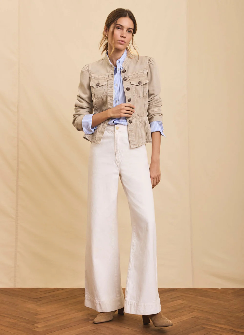 Neutral Military Peplum Jacket | Mint Velvet