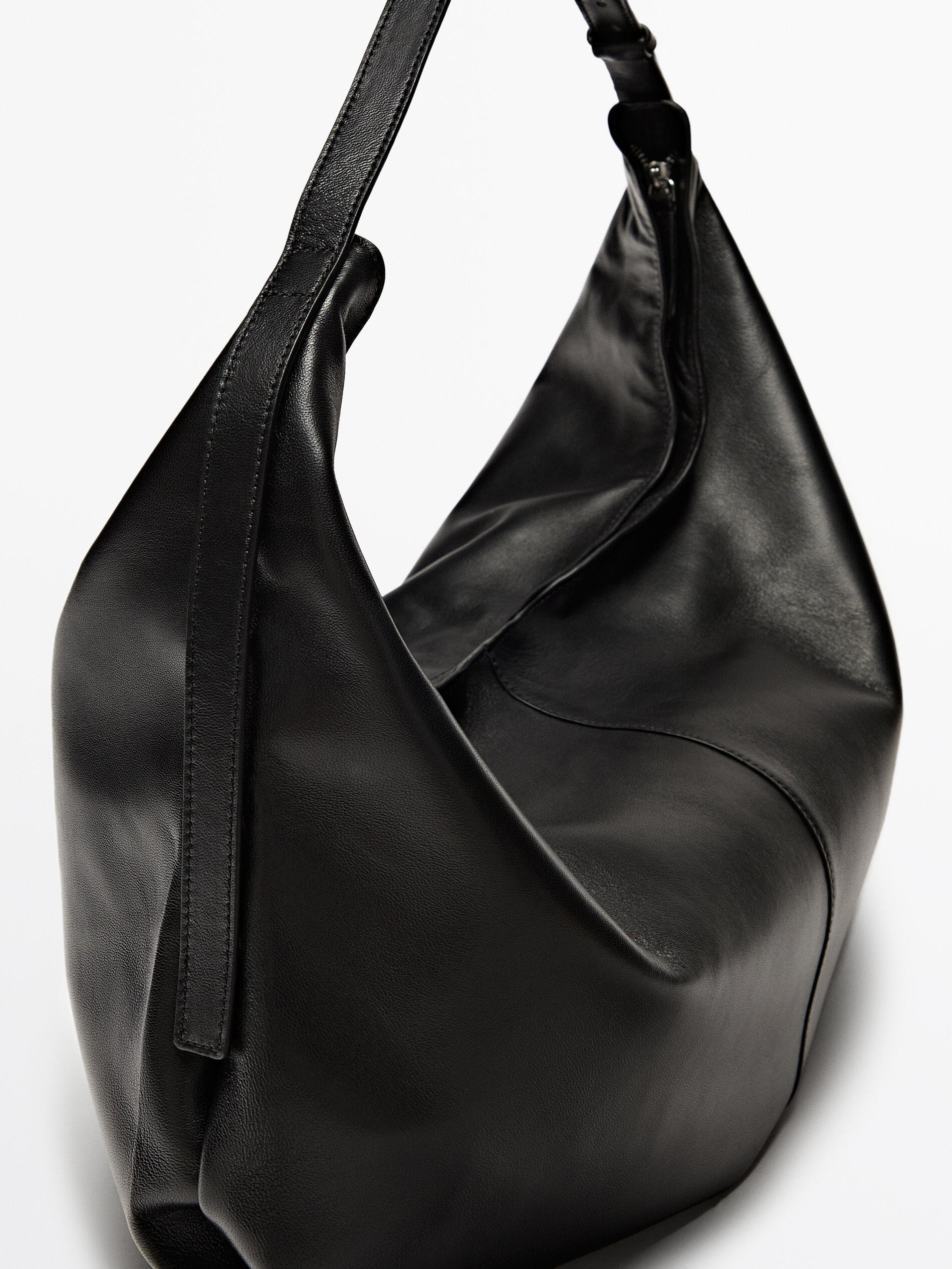 Maxi nappa leather half-moon bag | Massimo Dutti UK