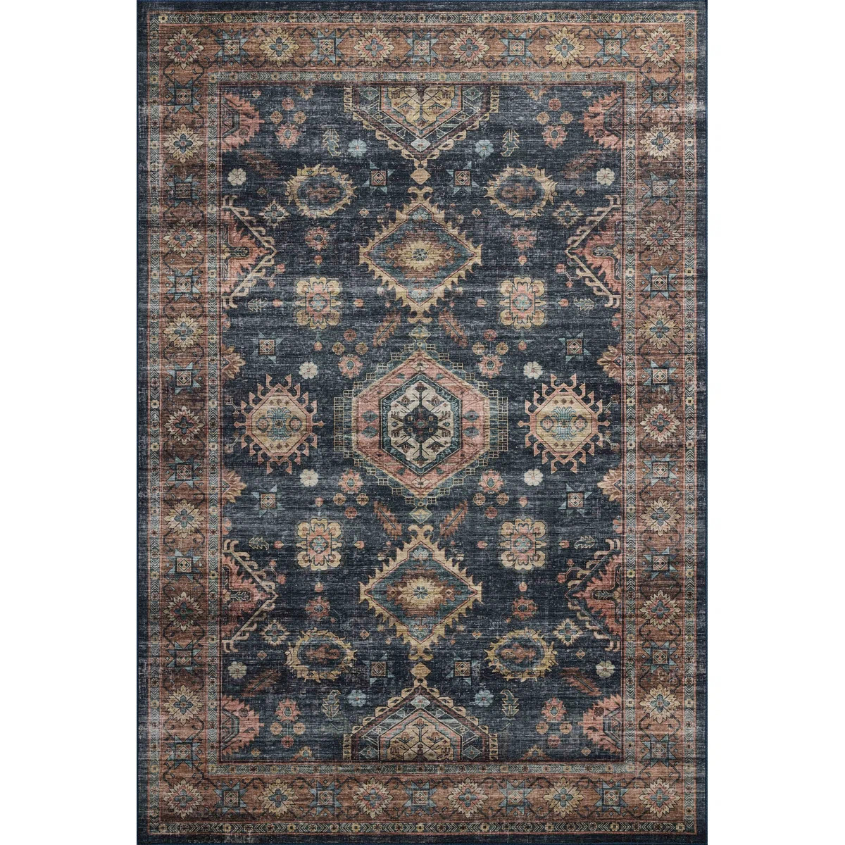 Aaronley Machine Washable Denim / Sunset Area Rug | Wayfair North America