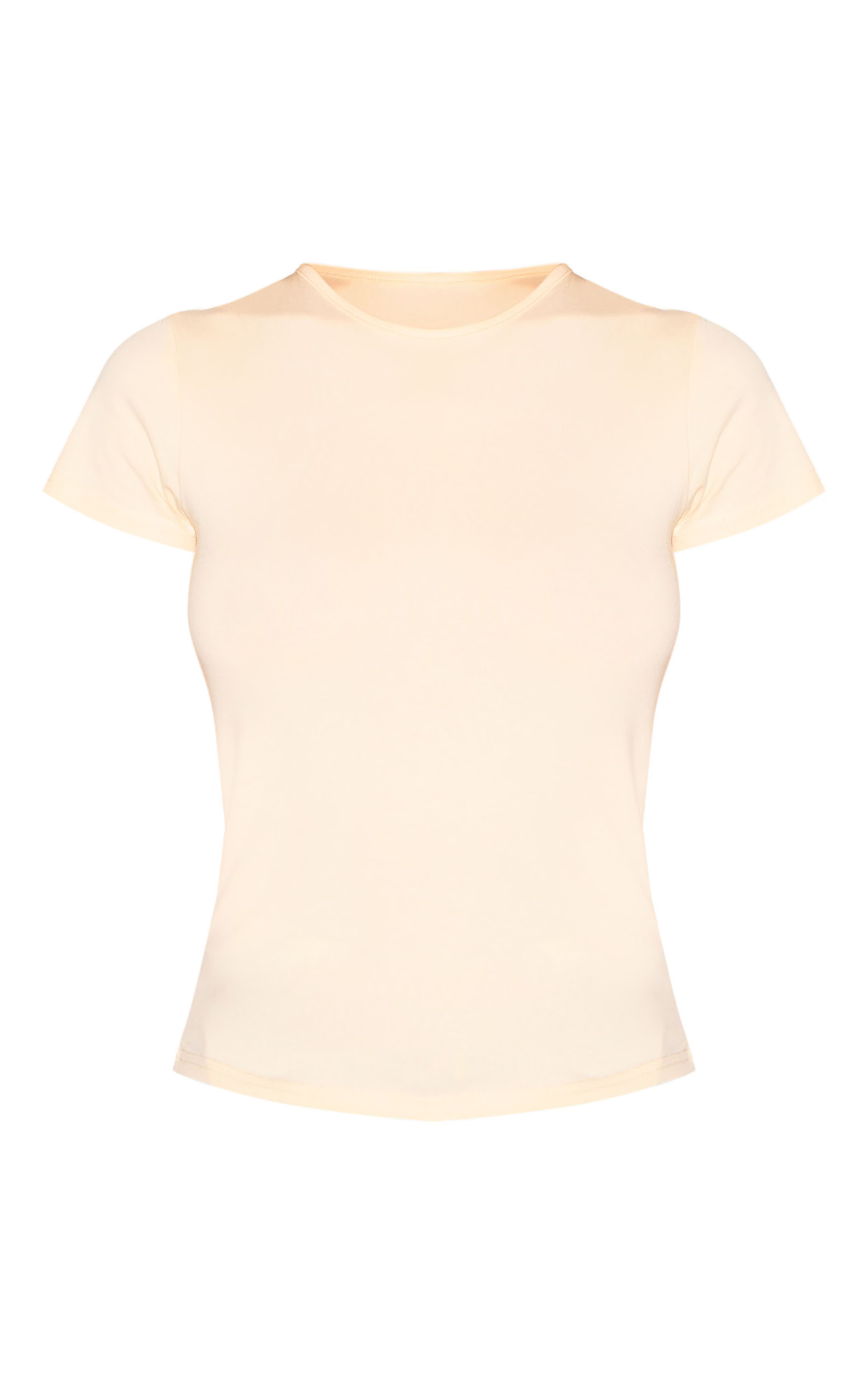 Cream Basic Cotton Blend Fitted Crew Neck T Shirt | PrettyLittleThing UK