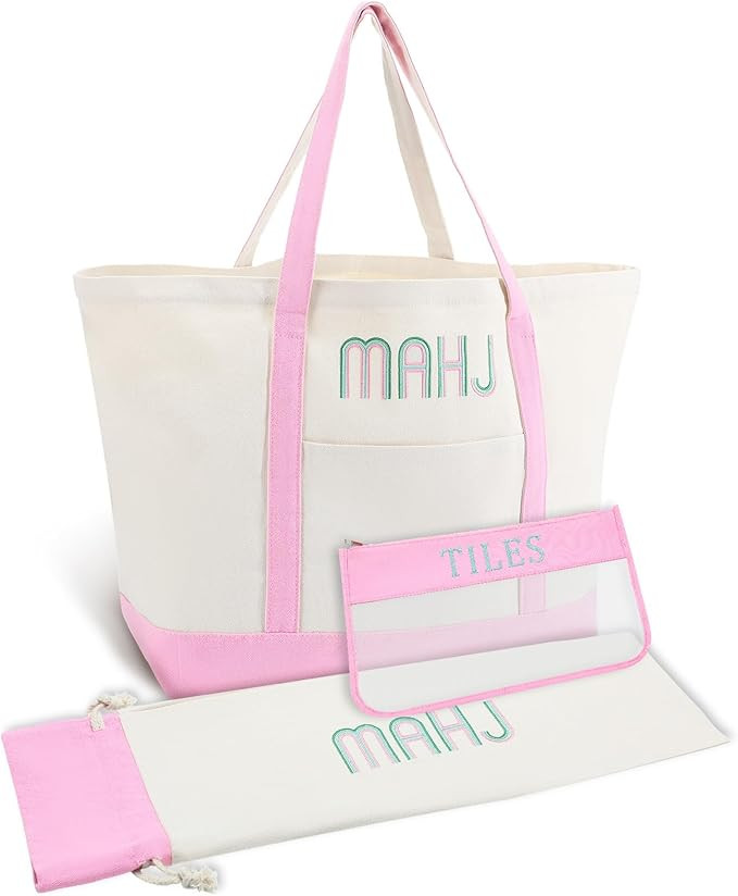 3 Pcs Empty Mahjong Canvas Bag Gift Embroidered American Mahjong Set Incl Tiles Bag and Racks & P... | Amazon (US)