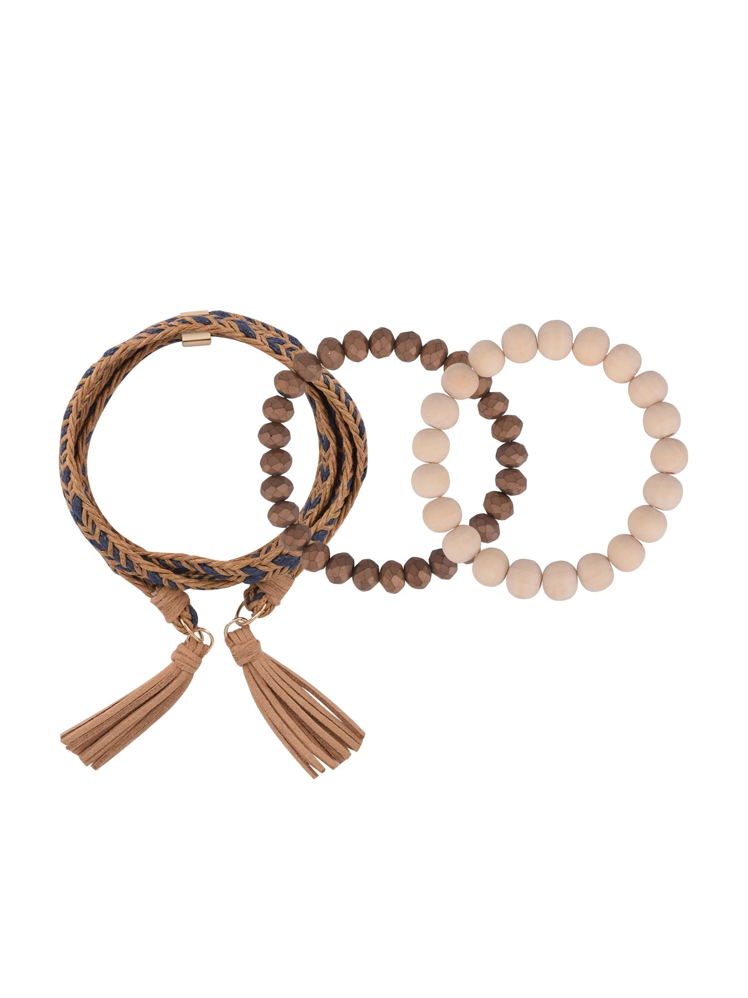 The Pioneer Woman Faux Suede and Neutral Beaded Adjustable Bracelet Set, 3 Pack | Walmart (US)