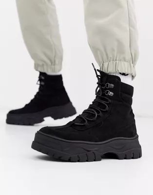 ASOS DESIGN lace up boot in black faux nubuck with chunky sole | ASOS (Global)