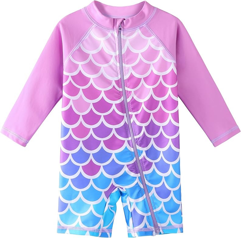 XFGIRLS Baby/Toddler Girls Swimsuit Long Sleeve One-Piece Bathing Suit Rash Guard | Amazon (US)