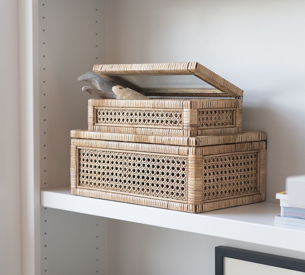 Woven Rattan And Wood Boxes, Set of 2 | Pottery Barn (US)