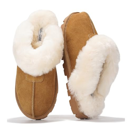 Project Cloud 100% Genuine Leather & Australian Shearling Slippers for Women - Cozy Memory Foam Women's Slippers (Hedy, Chestnut, 7) | Amazon (US)