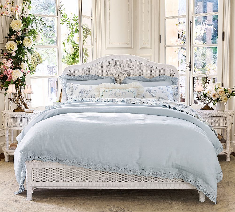 LoveShackFancy Belgian Flax Linen Duvet Cover with Lace Trim | Pottery Barn (US)
