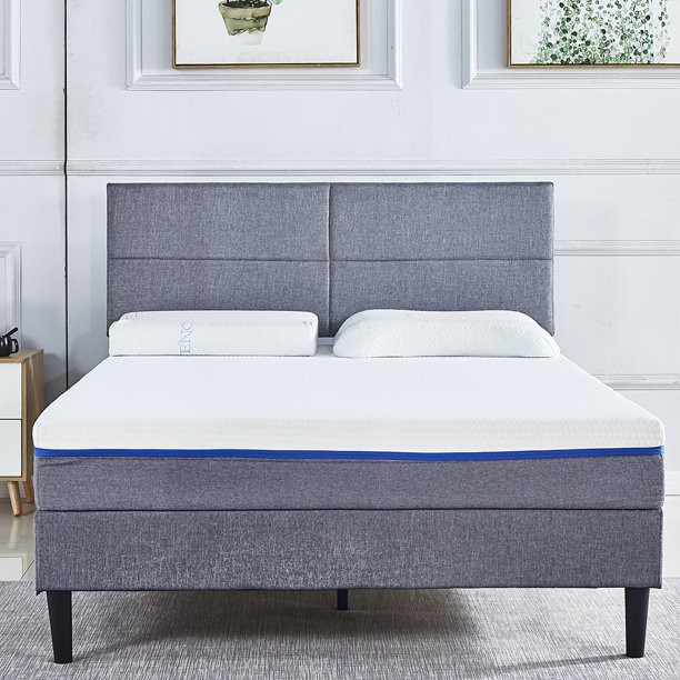 DIKAPA Upholstered Platform Bed Frame/Wooden Slat Support/Headboard Height Adjustable/No Box Spri... | Walmart (US)