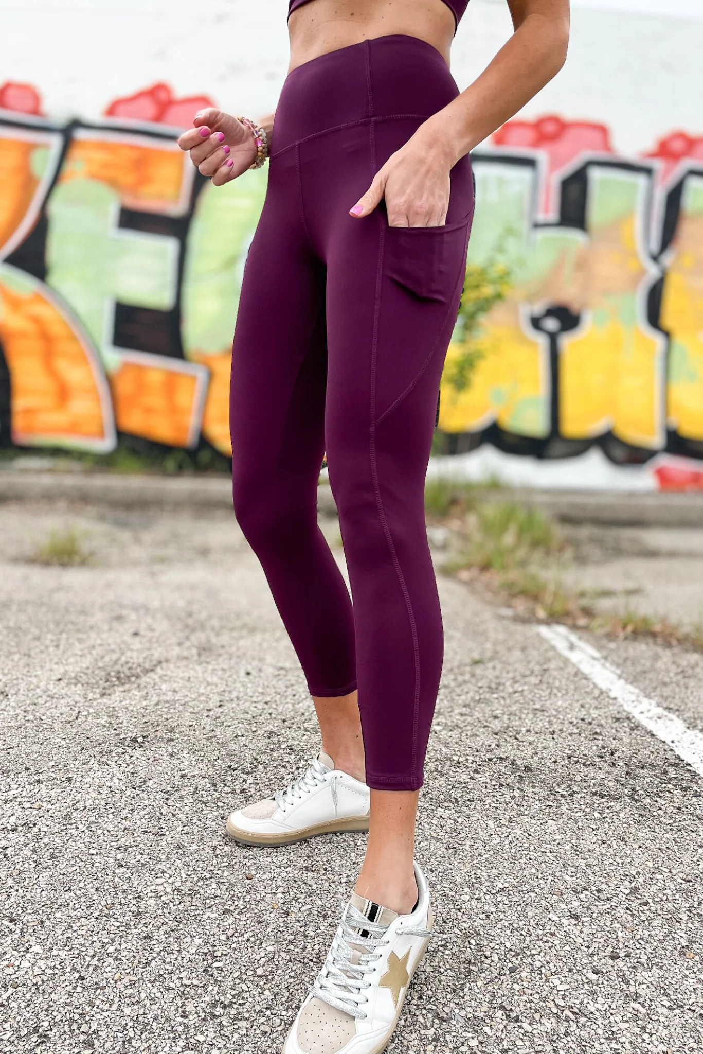 Dark Purple Ruched Scoop Sports Bra Highwaist Pocket Leggings Set | Shop Style Your Senses
