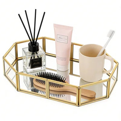 Octagonal Glass Vanity Tray With Gold Trim, Jewelry And Perfume Organizer For Dresser | Wayfair North America