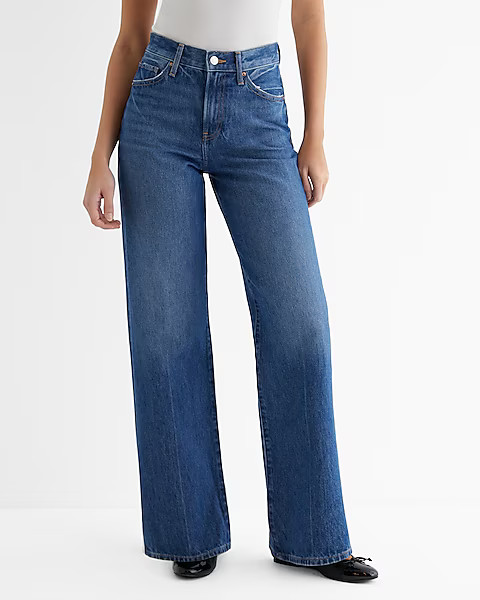 High Waisted Dark Wash Wide Leg Jeans | Express