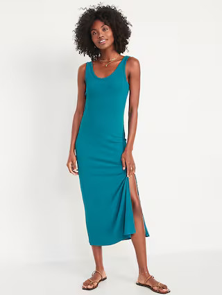 Fitted Sleeveless Rib-Knit Midi Dress for Women | Old Navy (US)